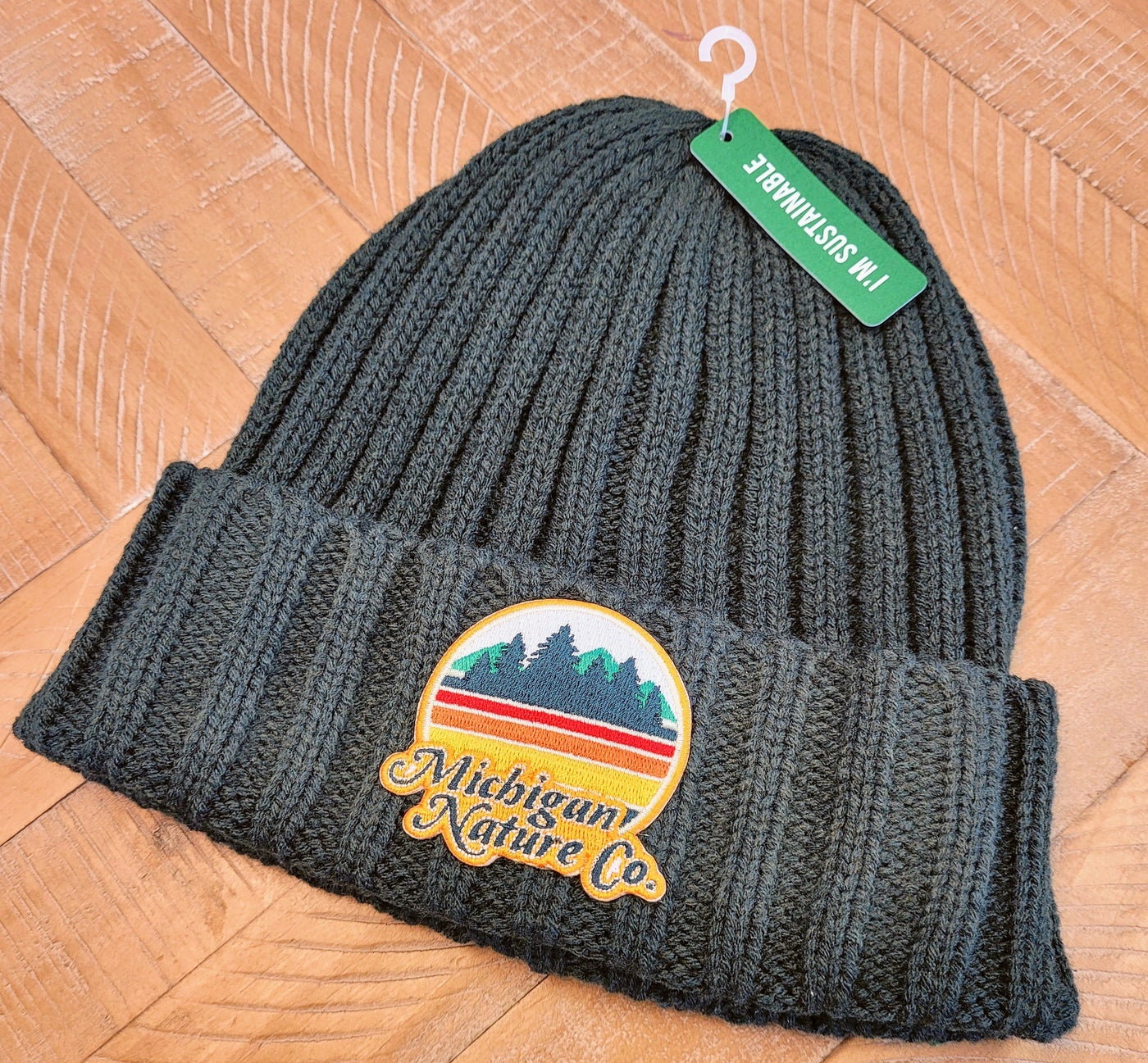 Sustainable Cable Knit Beanie- Green