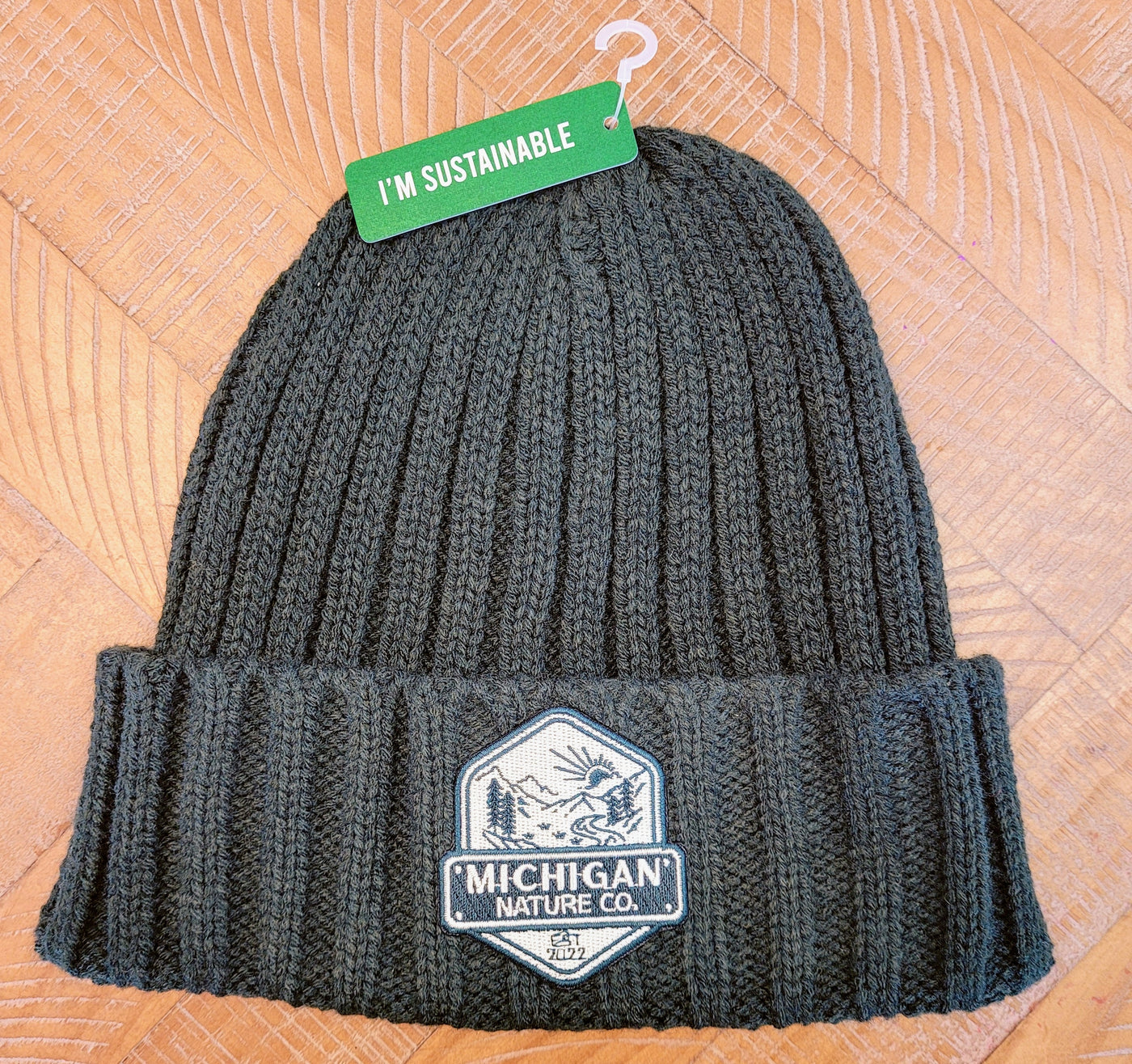 Sustainable Cable Knit Beanie- Green
